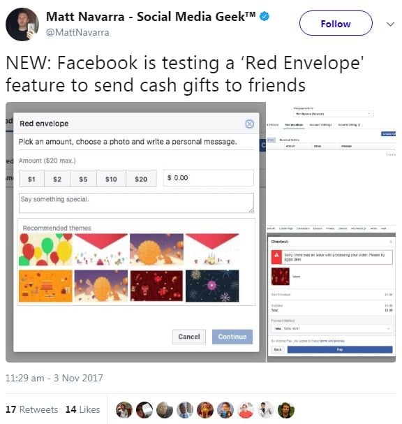 Facebook is Now Testing a P2P Payment Feature - Following China's ‘WeChat Pay’ Success